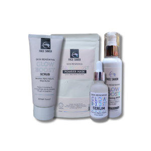 FACE SAVER GLOW BOOST CLEANSER, SCRUB, MASK & SERUM
